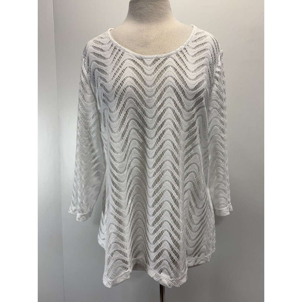 NEW! Chicos Alexis Lace Top Shirt Sz 3 US X-Large White Semi Sheer